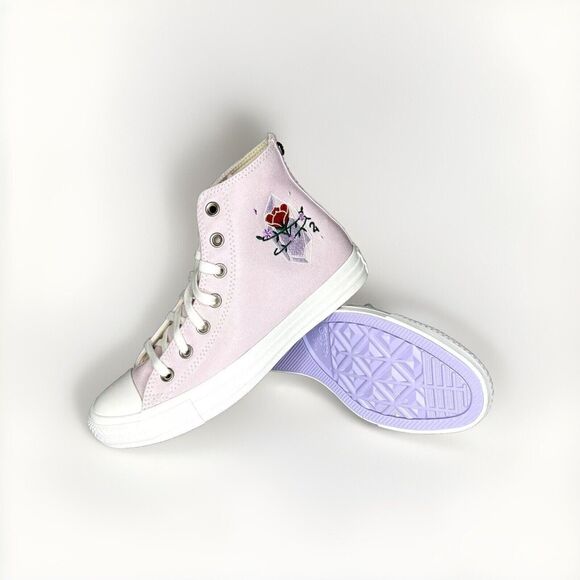 New Converse Chuck Taylor High Top Pink Barely Rose Embroidered Gems Sz 7 w/ Box - Picture 2 of 16